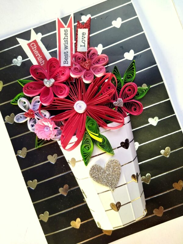 Sparkling Quilled Assorted Flowers Card - Reds image