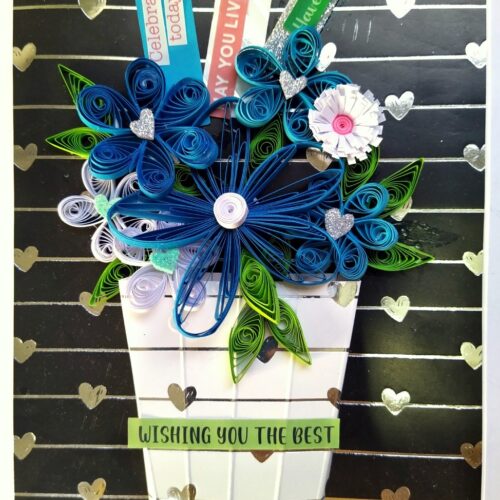 Sparkling Quilled Assorted Flowers Card - Blues image