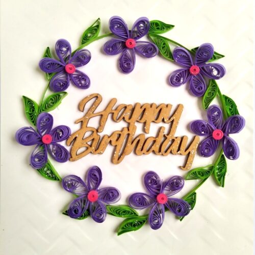 Purple Quilled Garland Flowers Birthday Card