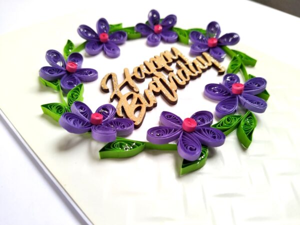 Purple Quilled Garland Flowers Birthday Card