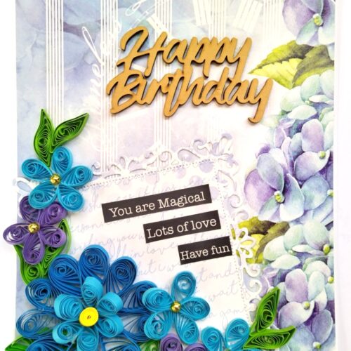 Blue Flowers Happy Birthday Quilled Card