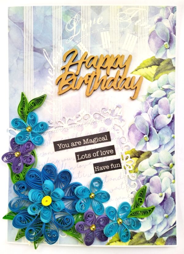 Blue Flowers Happy Birthday Quilled Card
