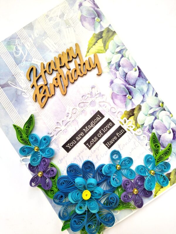 Blue Flowers Happy Birthday Quilled Card