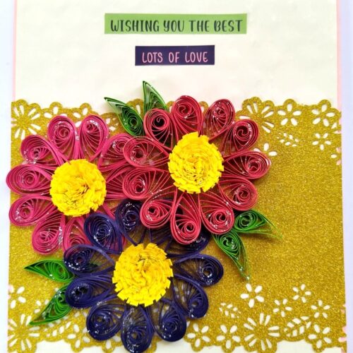Sparkling Birthday Pink Quilled Flowers Greeting card