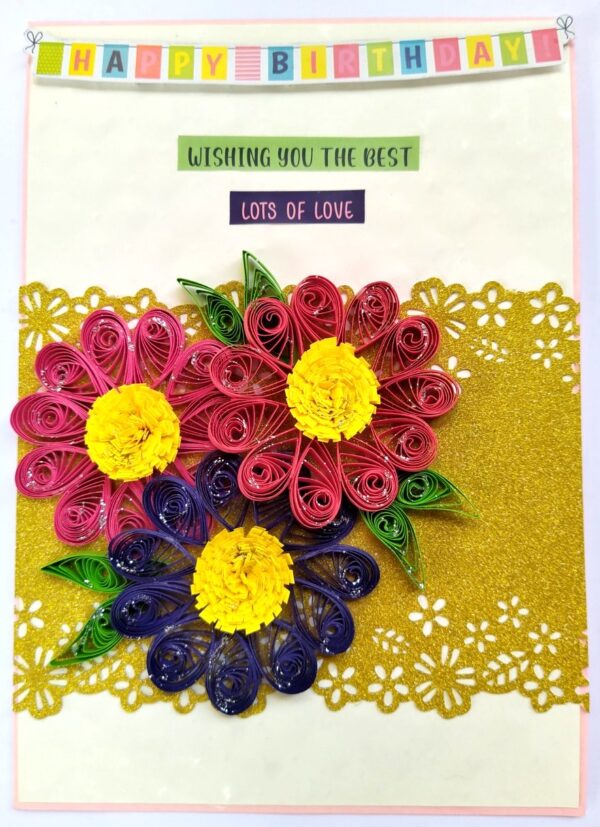 Sparkling Birthday Pink Quilled Flowers Greeting card