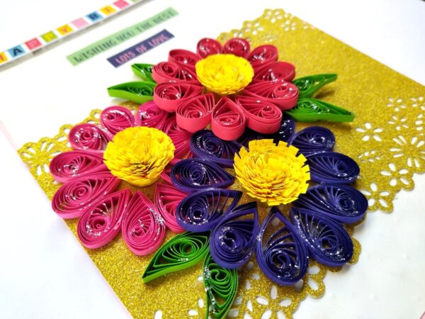 Sparkling Birthday Pink Quilled Flowers Greeting card