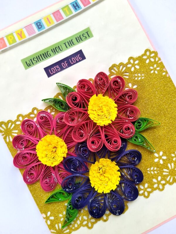 Sparkling Birthday Pink Quilled Flowers Greeting card