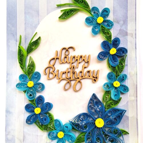 Sparkling Blue Quilled Flowers Birthday card