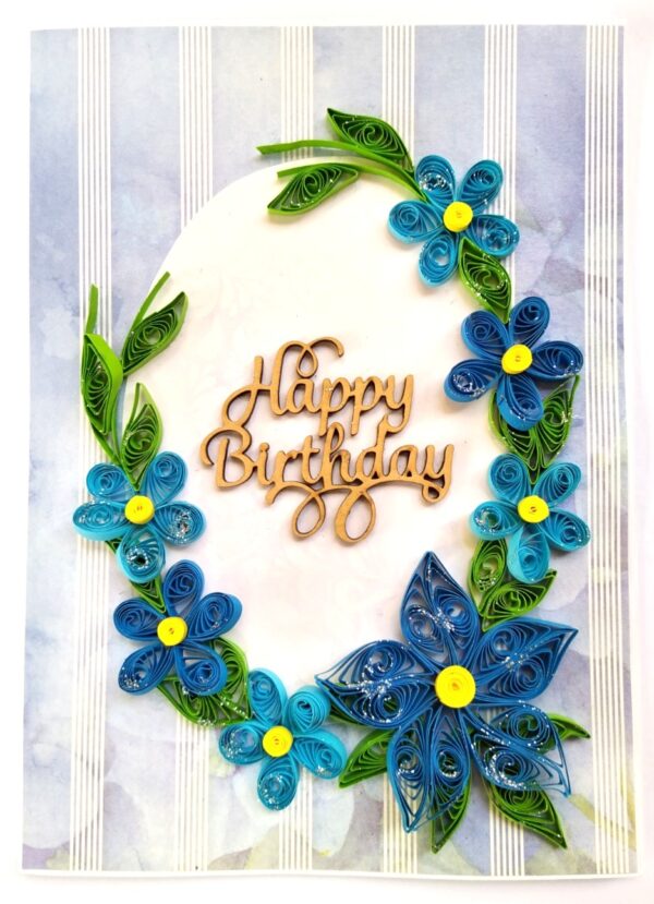Sparkling Blue Quilled Flowers Birthday card