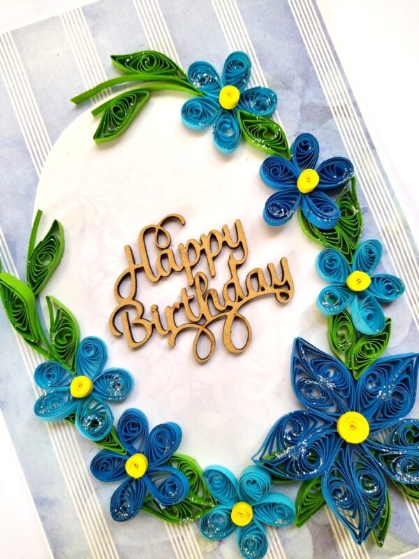 Sparkling Blue Quilled Flowers Birthday card