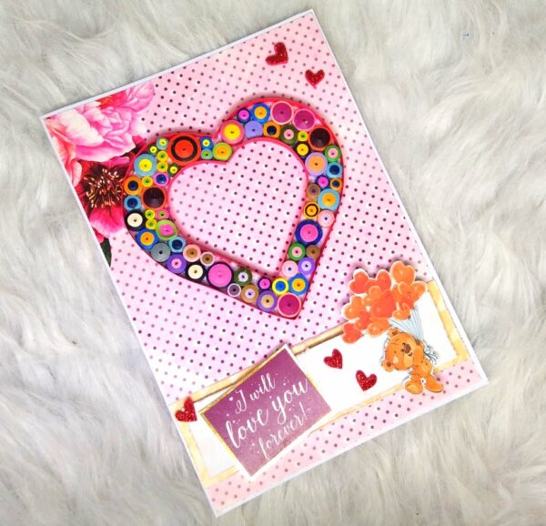 Vibrant quilled Heart greeting card