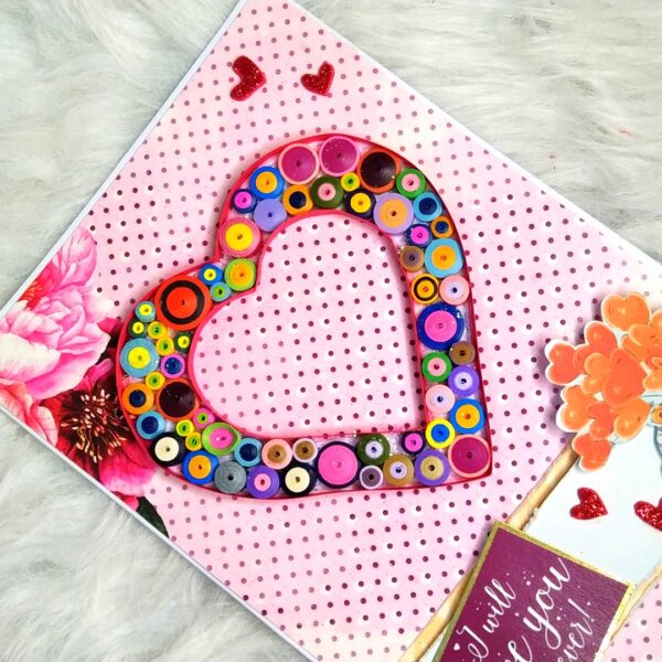 Vibrant quilled Heart greeting card
