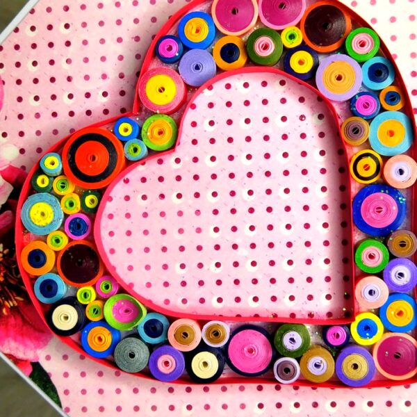 Vibrant quilled Heart greeting card