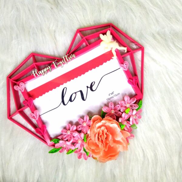Quilled Heart Shaped Photo frame - Pink