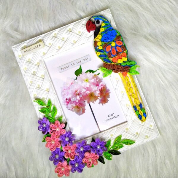 Quilled Flowers and quilled bird Photo frame