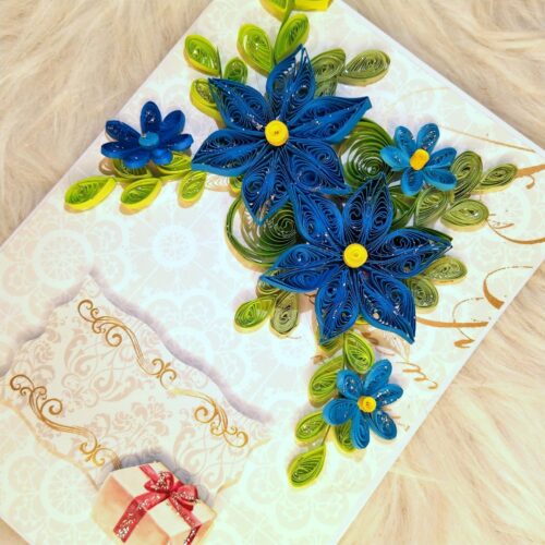 Blue Quilled Flowers Greeting card