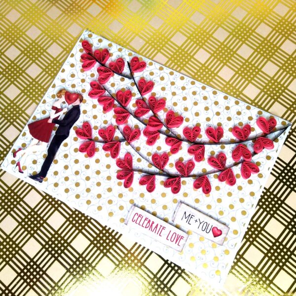 Quilled Hearts Tree With Love Couple Greeting Card