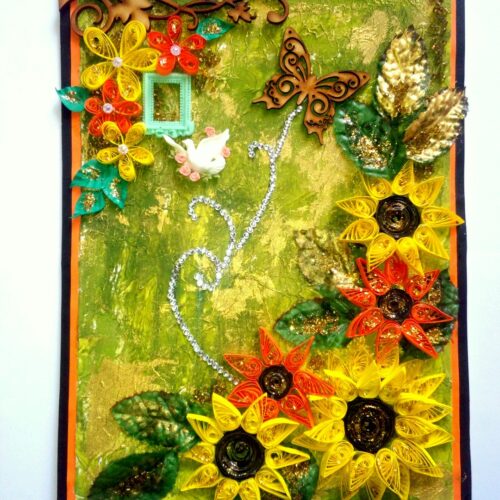 Mixed Media Green Themed Quilled Greeting Card Cum Scrapbook image