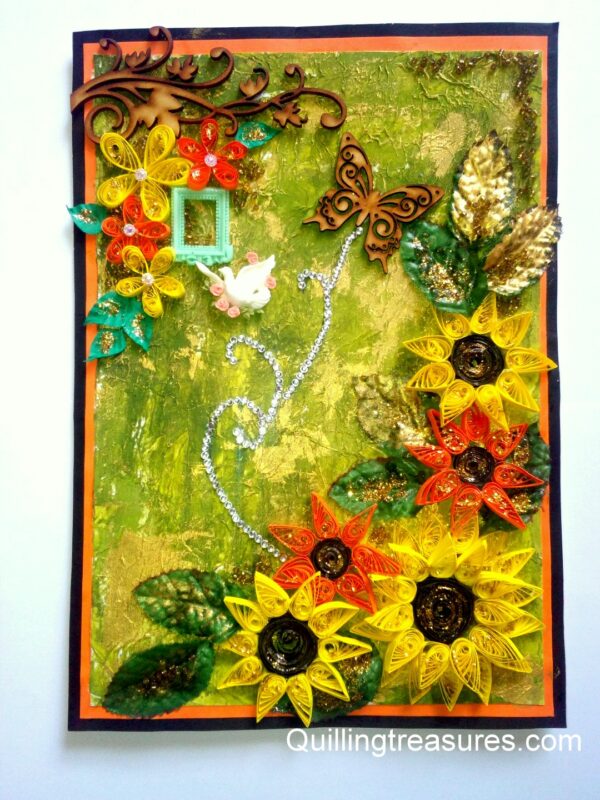 Mixed Media Green Themed Quilled Greeting Card Cum Scrapbook image