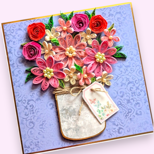 Pink Bouquet Quilled flowers greeting card