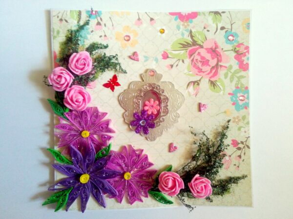 Purple Themed Variety Quilled Flowers Greeting Card image