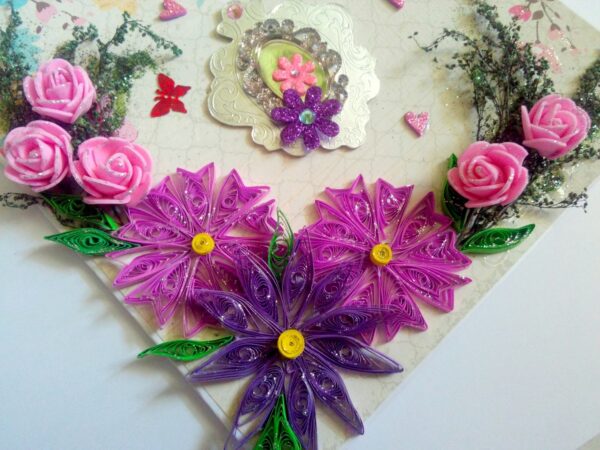 Purple Themed Variety Quilled Flowers Greeting Card image