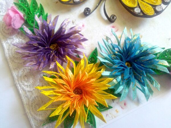 Sparkling Quilled Butterfly and Flowers Greeting Card image