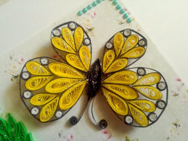 Sparkling Quilled Butterfly and Flowers Greeting Card image