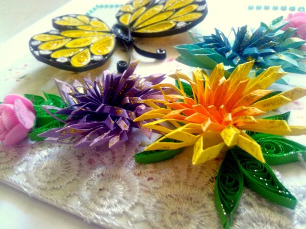 Sparkling Quilled Butterfly and Flowers Greeting Card image
