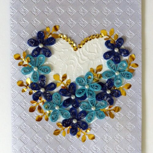 Sparkling Blue Flowers In A Heart Greeting Card image