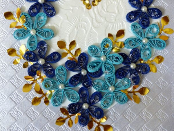Sparkling Blue Flowers In A Heart Greeting Card image