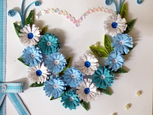 All Blues Heart With A Paper Ribbon Greeting Card image