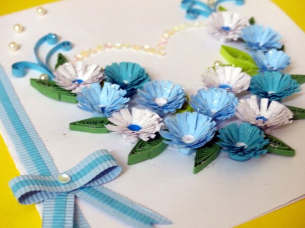 All Blues Heart With A Paper Ribbon Greeting Card image