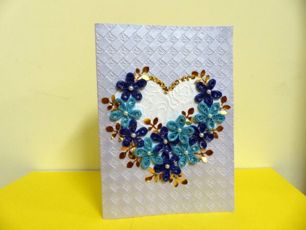 Sparkling Blue Flowers In A Heart Greeting Card image