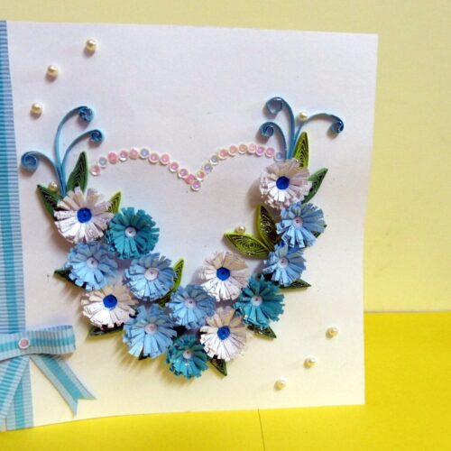 All Blues Heart With A Paper Ribbon Greeting Card image