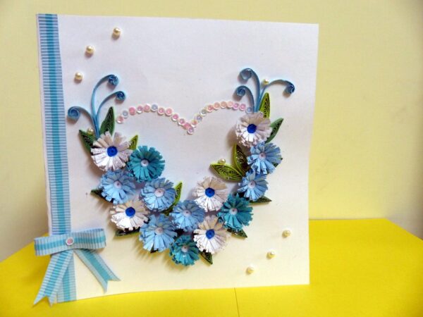 All Blues Heart With A Paper Ribbon Greeting Card image
