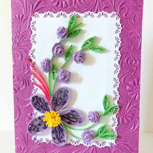 Special Purple Big Flower With Roses Greeting Card image