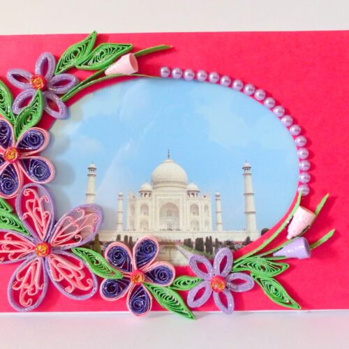 Pink Flowers Photo Frame Greeting Card image