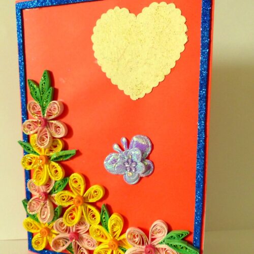 Beautiful Yellow And Pink Flowers On Red Greeting Card image Beautiful Yellow And Pink Flowers On Red Greeting Card image