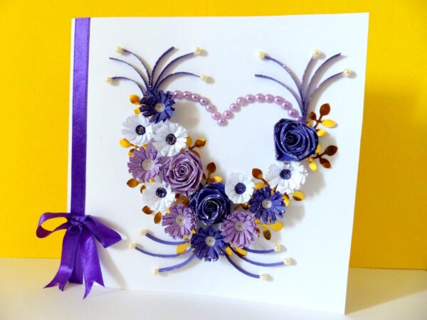 Purple Flowers and Roses In Heart Greeting Card image
