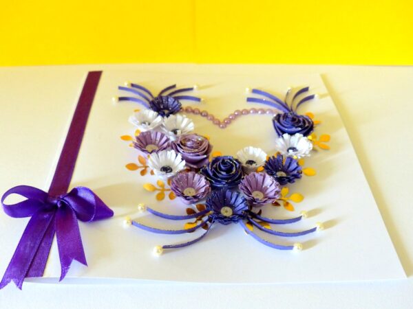 Purple Flowers and Roses In Heart Greeting Card image