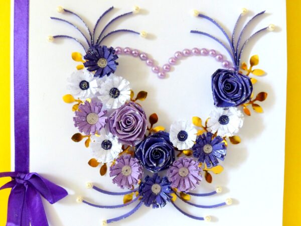 Purple Flowers and Roses In Heart Greeting Card image