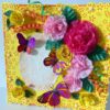 Yellow Paper Lace Border With Pink Flowers Greeting Card image