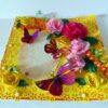 Yellow Paper Lace Border With Pink Flowers Greeting Card image