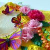 Yellow Paper Lace Border With Pink Flowers Greeting Card image