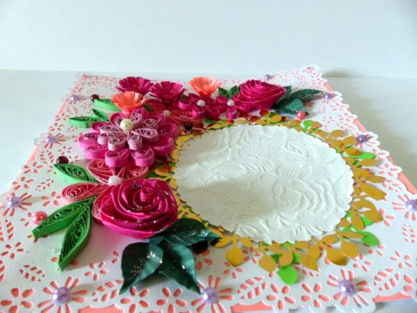 Paper Lace Border Pink Variety Flowers Greeting Card image