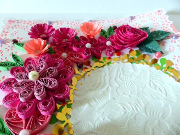 Paper Lace Border Pink Variety Flowers Greeting Card image