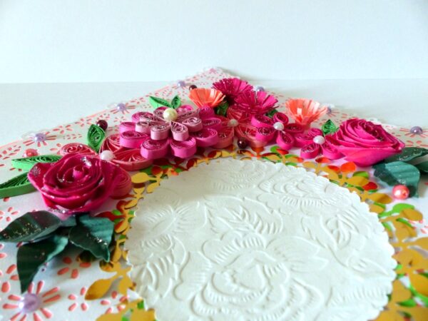 Paper Lace Border Pink Variety Flowers Greeting Card image