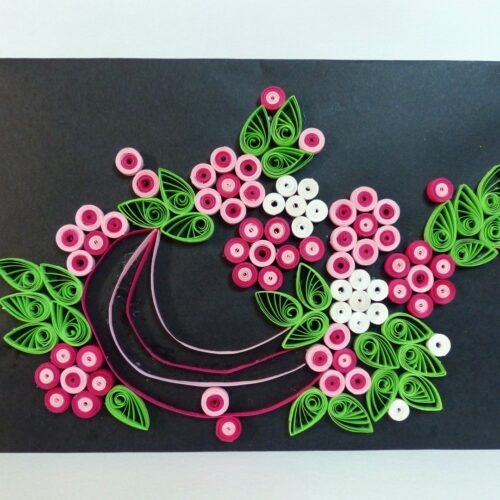 Beautiful Black With Pink & White Flowers Greeting card image