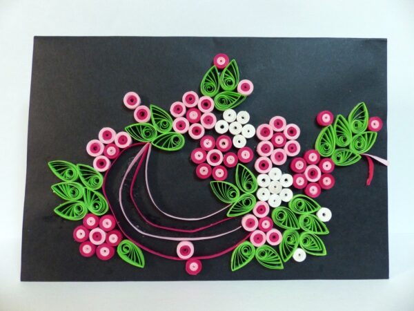 Beautiful Black With Pink & White Flowers Greeting card image